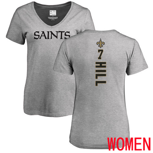 New Orleans Saints Ash Women Taysom Hill Backer V Neck NFL Football #7 T Shirt